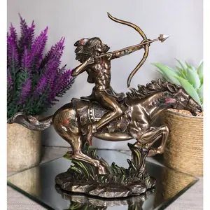 Ebros Tribal Native American Indian Chief Warrior with Eagle Roach Headdress On Horse with Shortbow and Arrow Statue 10" Long Indians Figurines and Statues Cultural Heritage Home Decor