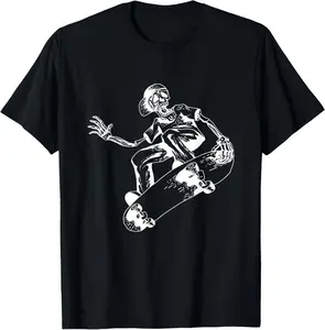 100%cotton Skateboard Skeleton Skate or Die Punk Skater's T-Shirt