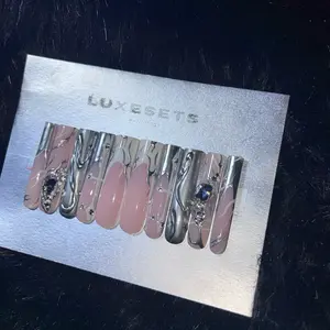 Silver gem press on nails