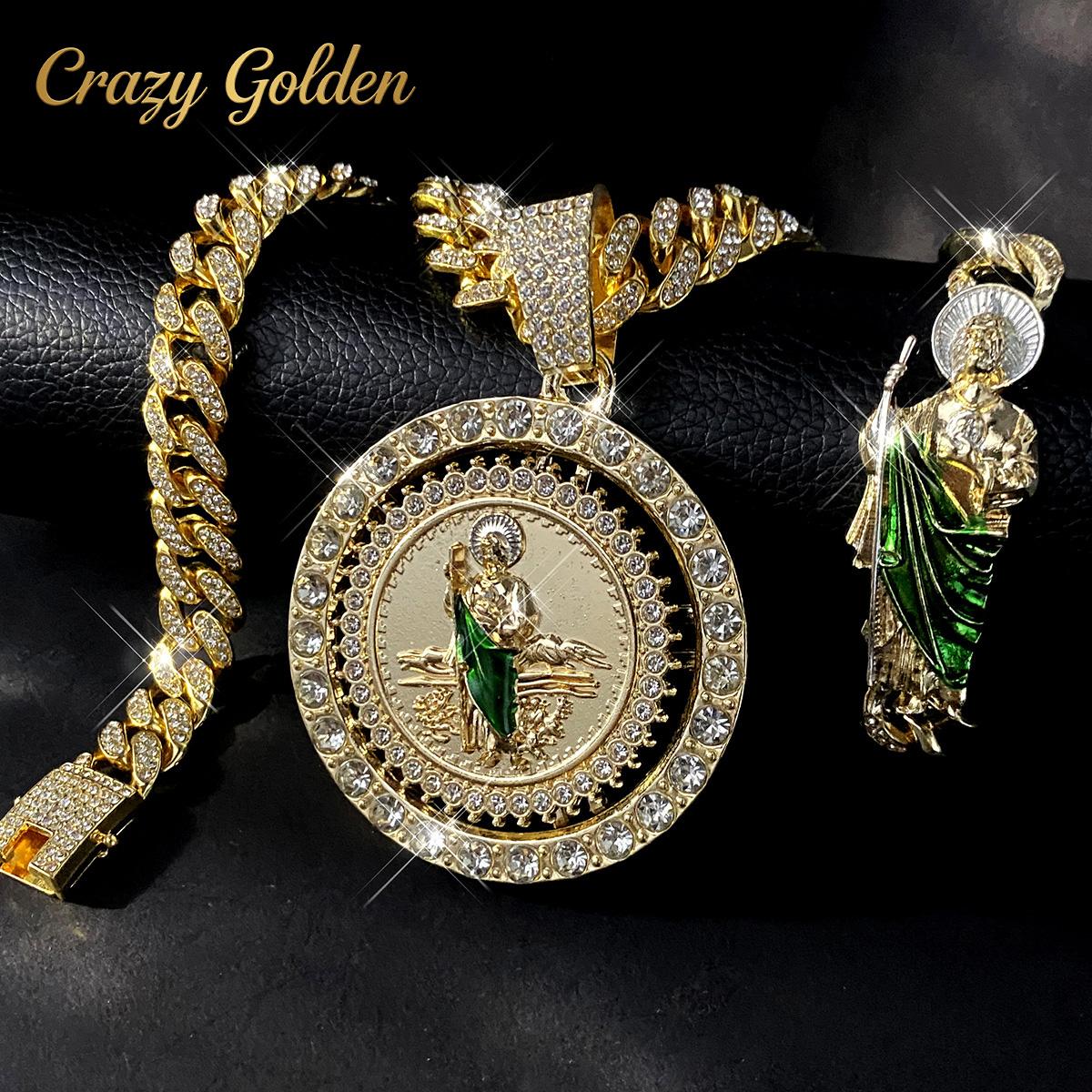 Faith-Inspired Accessory Set — The Perfect Holiday Gift — Unisex Rotating Religious Icon Pendant Necklace with Diamond Accents & Cuban Link Chain — Mother's Day Edition