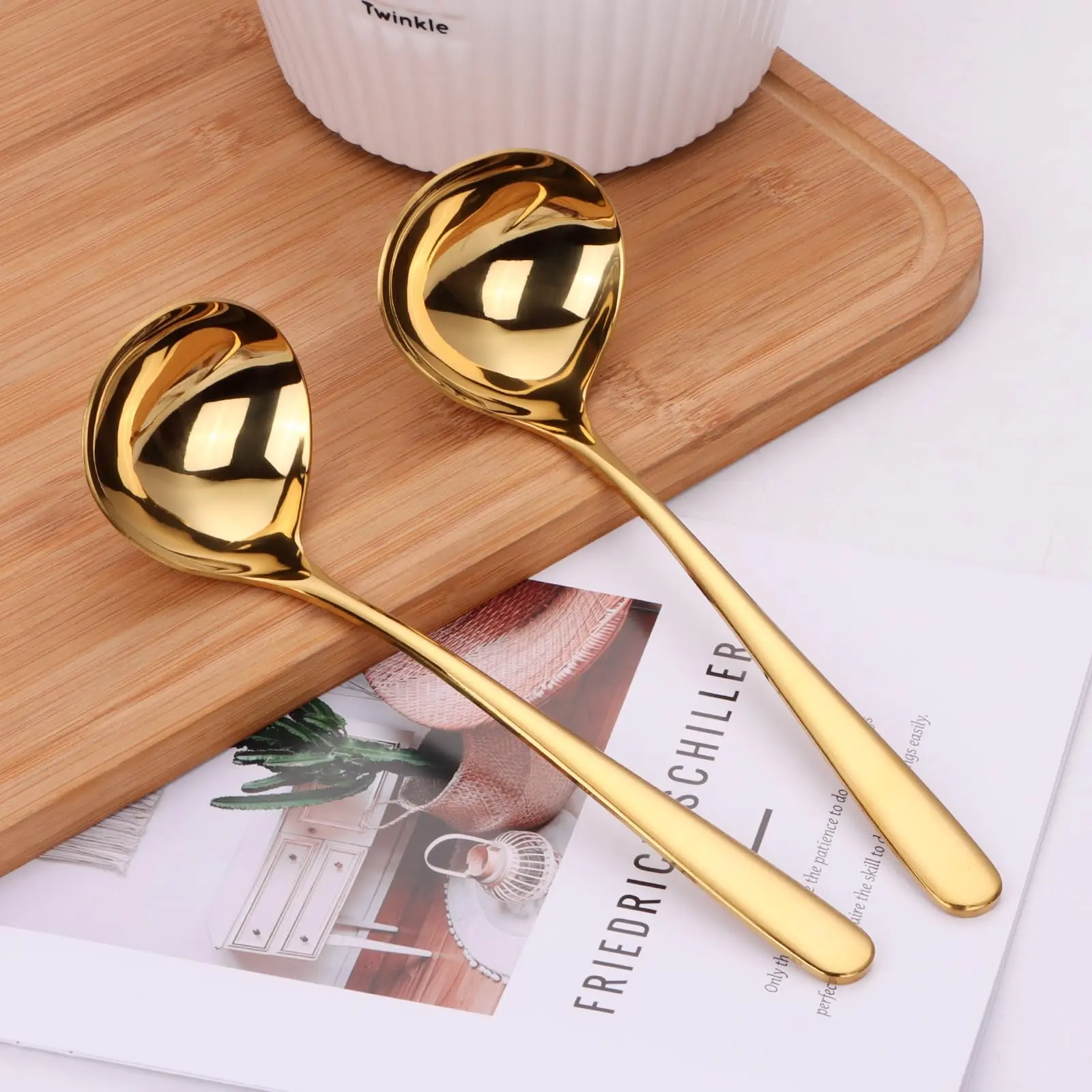 Stainless Steel Soup Ladle, 2 Counts Long Handle Soup Spoon, Durable Kitchenware, Kitchen Cooking Utensils, Cooking Tools, Household Kitchen Utensils, Kitchen Accessories, Kitchen Gadget, Kitchen Tool, Kitchenware, Kitchen Tools And Gadgets