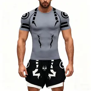 AnimeCompressionSetFitnessSuitForMenQuickDry3DCompressionShirt+GymShortscompressionshirtsgymshirtsSportyStyleClothesgraphicteeSkinnySportswear