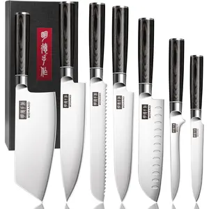 MDHAND Kitchen Knife Set, 7PCS Professional Japanese Knife Set, High Carbon Stainless Steel Chef Knife Set with Black Pakkawood Handle, Professional Ultra Sharp Kitchen Knives for Cooking, Elegant Box