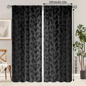 High-End Leopard Print Semi-Sheer Polyester Curtains, 2-Piece Set for Living Room & Bedroom, Perfect Privacy & Style Gift
