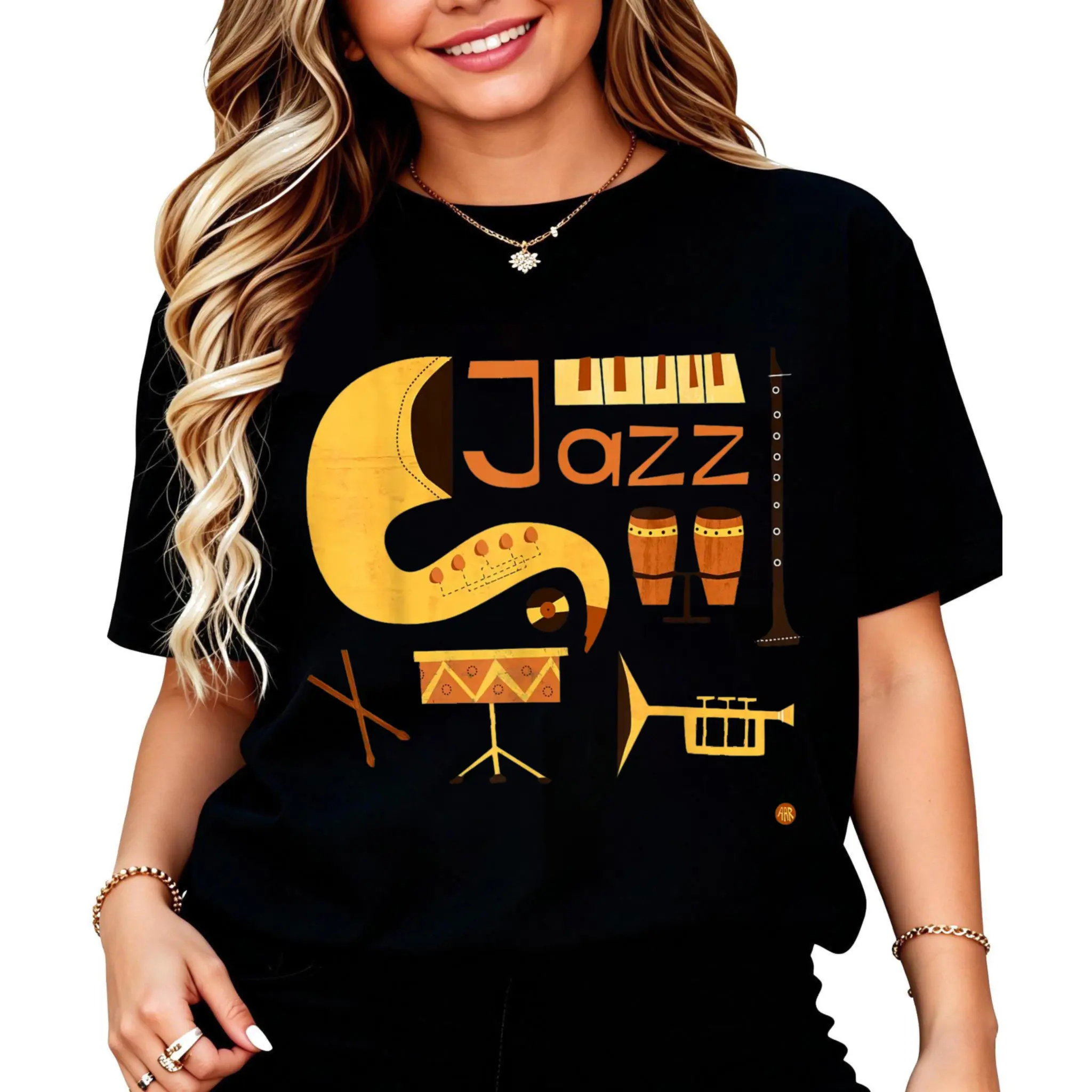 Jazz Musical Instruments Graphic Print Design T-Shirt Women Men Unisex Clothing Streetwear