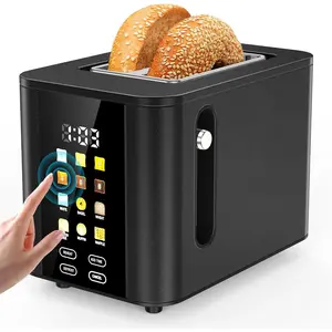 2 Slice Black Smart Toaster with Digital Countdown LCD Display, Wide Slots, 6 Shade Settings, 6 Bread Types, Reheat/Add Time/Defrost/Cancel Function