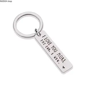 Cute "I Love You More The End I Win" Keychain - Trendy Silver Engraved Heart Bar Key Ring, Stainless Steel Polished Durable Design, Perfect Romantic Gift for Couple Anniversary Valentine & Daily Love Reminder