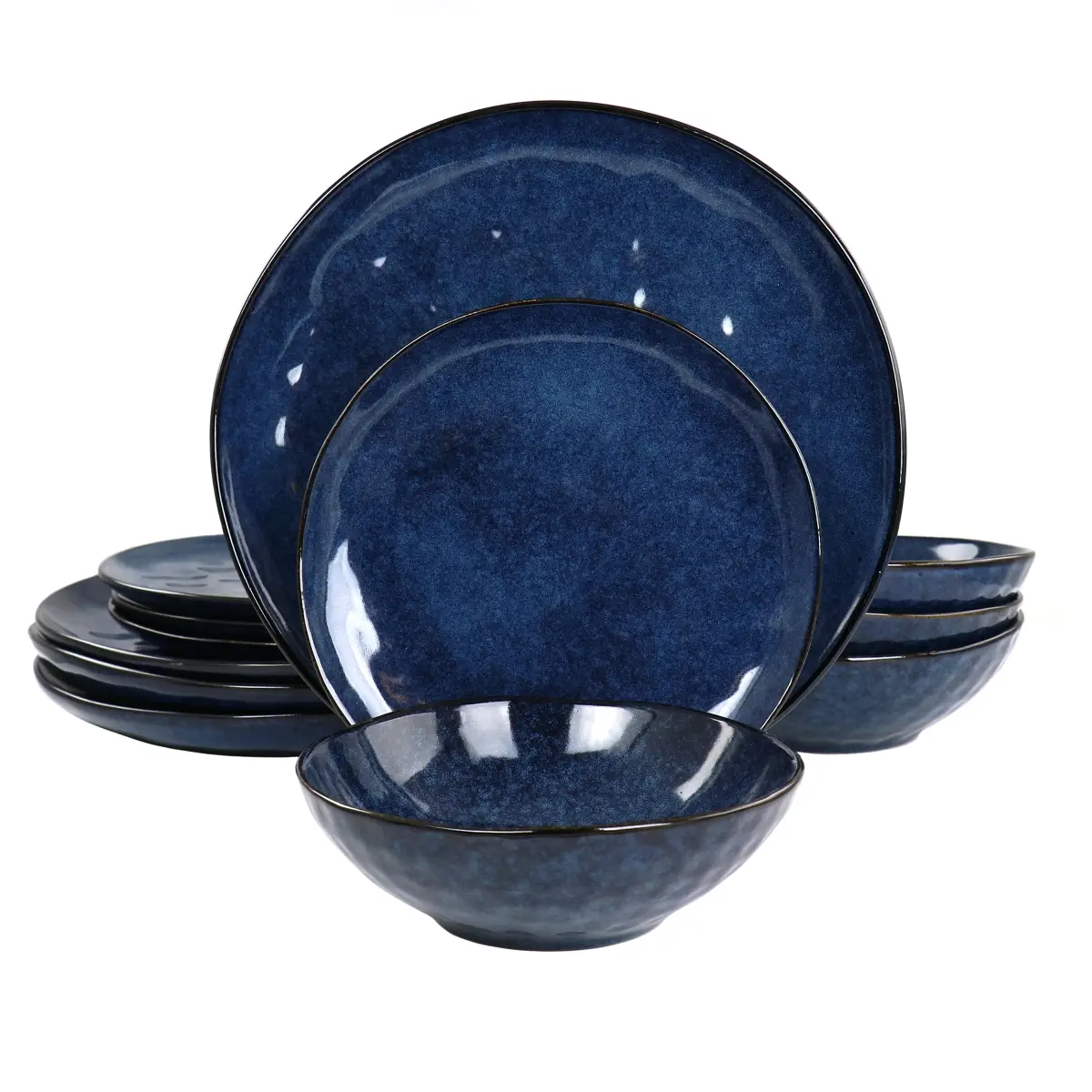 Elama ELM-SAMARAB Samara Sto are Dinnerware Set, Blue - 12 Piece