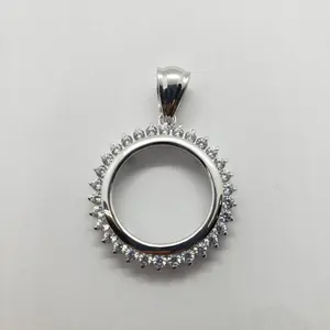 Sterling Silver Cubic Zirconia Dime Bezel CZ Halo 18 mm Coins Prong Back 10 cent