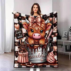 The Chic Highland Cow Print Blanket And Bow - Soft, Add A Modern Touch To Your Home And Create A Comfortable Bedroom Style.Suitable For All Seasons, Washable, Machine Washable, Lightweight, Breathable, Comfortable, Warm, Unique, 280gsm,