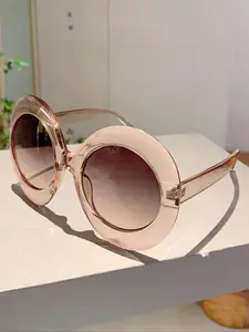 New Women's Large Round Frame Fashion Glasses, Multi-Color Lenses Design, Decorative Lens Function, Trendy Semi-Transparent Decorative Eyewear