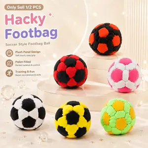 1/2 PCS Hacky Footbag Sack Soccer Style, Plush Panel Pellet Filled Footbag Ball, Soft Grip Juggling Coordination Training Toy for Indoor Outdoor Play
