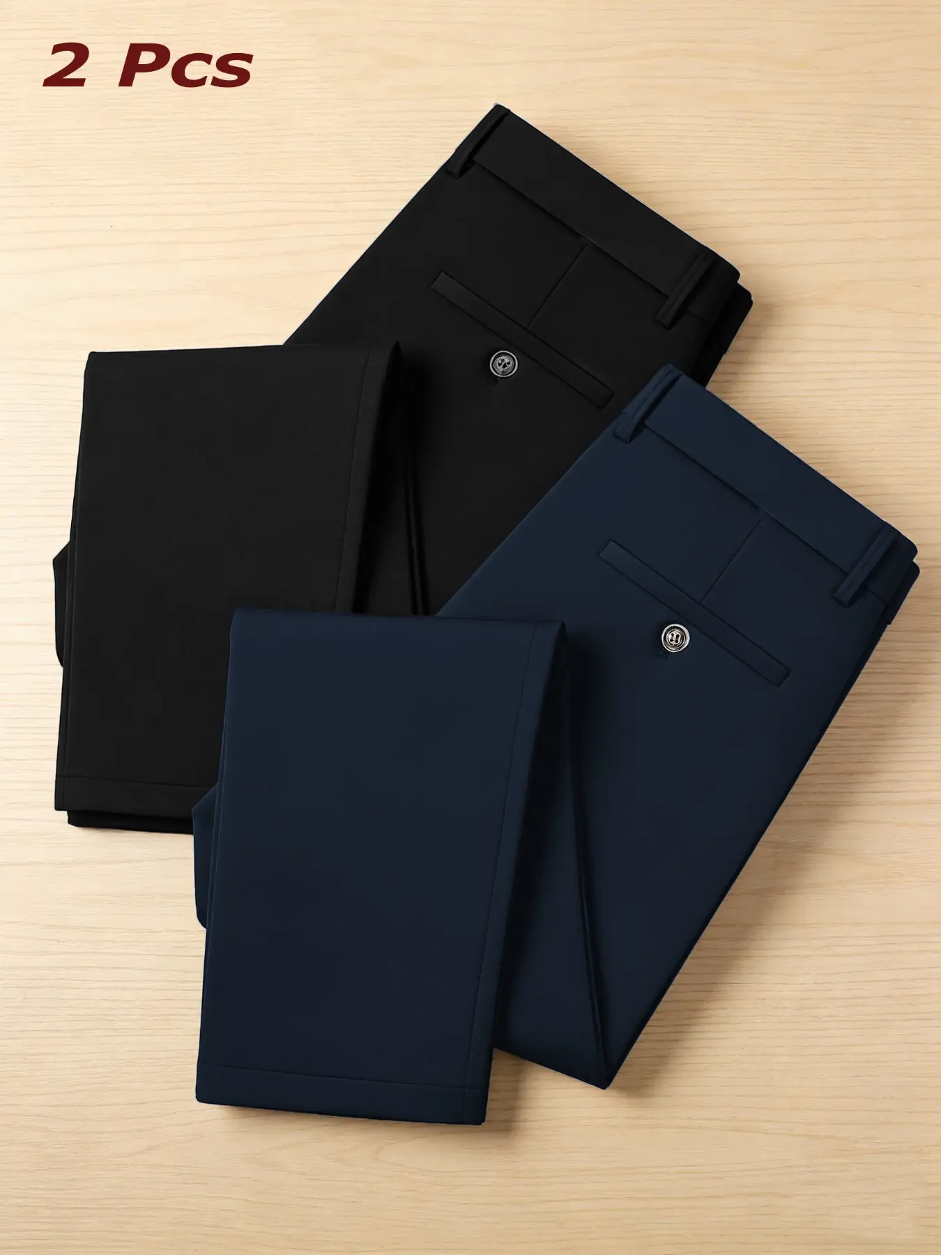 Men's High-End Business Suit Pants, Stretch Wrinkle-Resistant Fabric, Slim Fit, Ankle Length, Zipper Fly, All Seasons, Easy Care