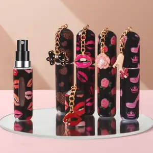 Mini Stylish Lipstick Shaped Refillable Cosmetic Perfume Bottle 5ML, Cute Women's Travel Spray Bottle with Fun Keychain, Ideal Valentine's Gift