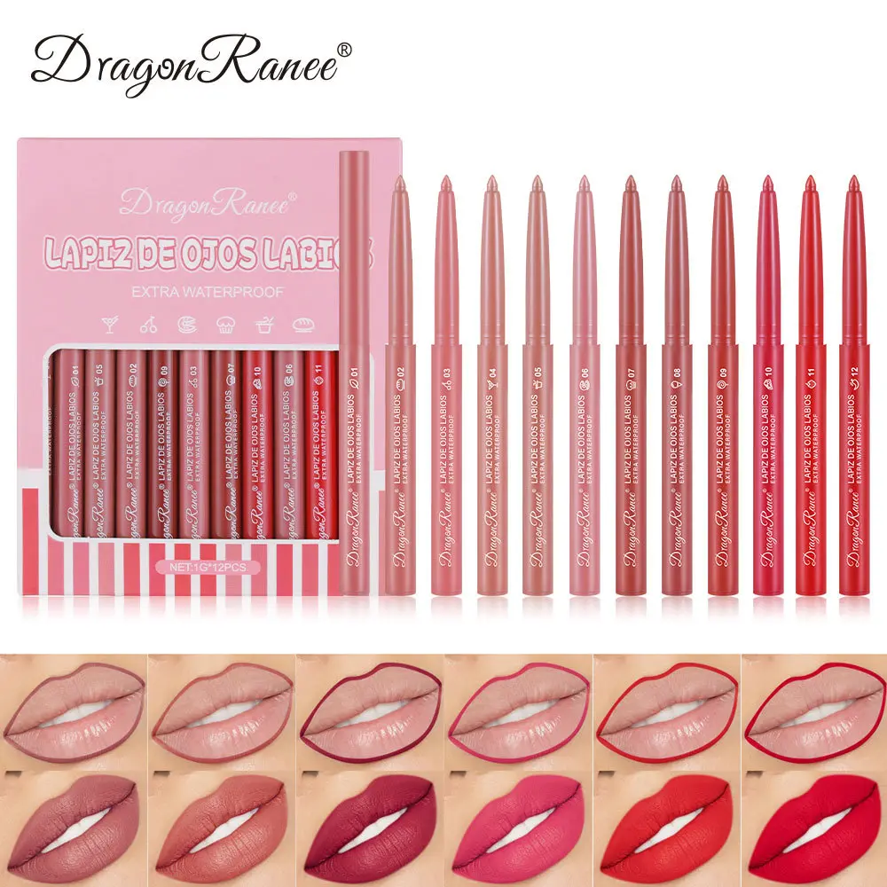 12-Piece Boxed Cosmetic Lipliner Set - 12-Color Matte Blush Pink Thin Pencil Makeup, Long-Lasting Non-Fading, Precise Lining Lip Pen, Moisturizing Formula, Long Lasting Protection Lipliner