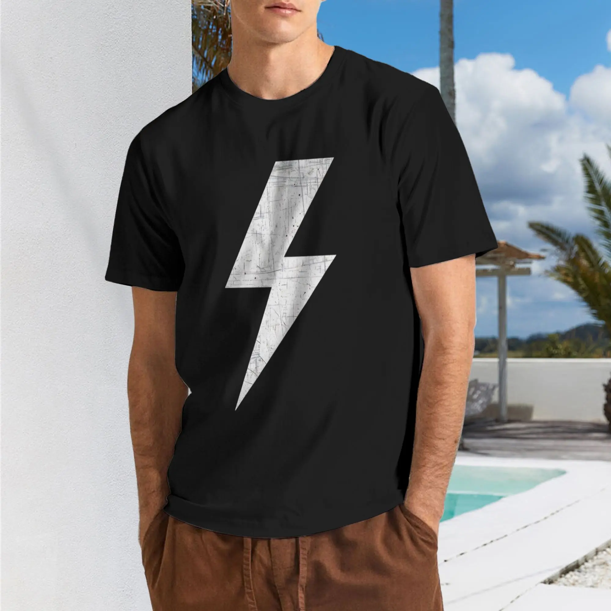 Men'S Black & White Lightning Bolt Graphic T Shirt Regular Fit Round Neck Short Sleeve Casual All Season Comfort Machine Washable Everyday Tshirsame Style for Men And Women