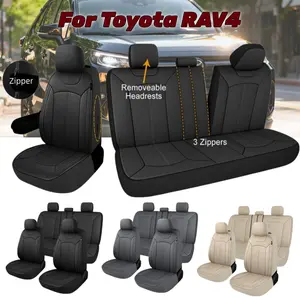 9Pcs For Toyota RAV4 2012-2019 2020 2021 2022 2023 2024 2025 2026 Car 5 Seat Covers Full Set Leather, Car Front Seat Covers with Zipper for Armrest & Rear Split Bench with 3 Zipper, 4 Season Seat Cover Cushion Protector Pad Mat Non-Slip Auto Accessories