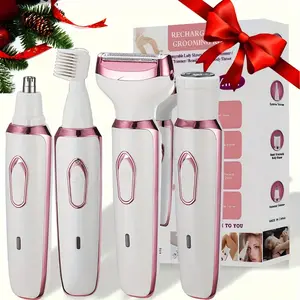 4-in-1 Women's Electric Shaver Hair Removal Device Portable Bikini Trimmer with Accessories for Legs Face Arms Bikini & Public Areas Available in White & Pink Fashionable Beauty Tool for Personal Care