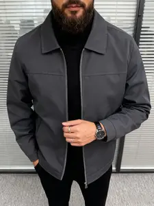 Men's Spring and Autumn Casual Comfy Jacket, Long Sleeve, Fitted, zipper closure design, machine washable, men's simple light business collar jacket, 100% polyester fiber, easy to maintain fabric, suitable for daily leisure, work travel, and formal wear