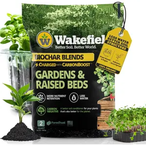 Wakefield Biochar Blend with CarbonBoost™ Technology – Enhanced Water & Nutrient Retention for Raised Bed Garden Soil - Ultimate Organic Potting Soil Mix for Vegetables, Gardens and Houseplants - 2qt