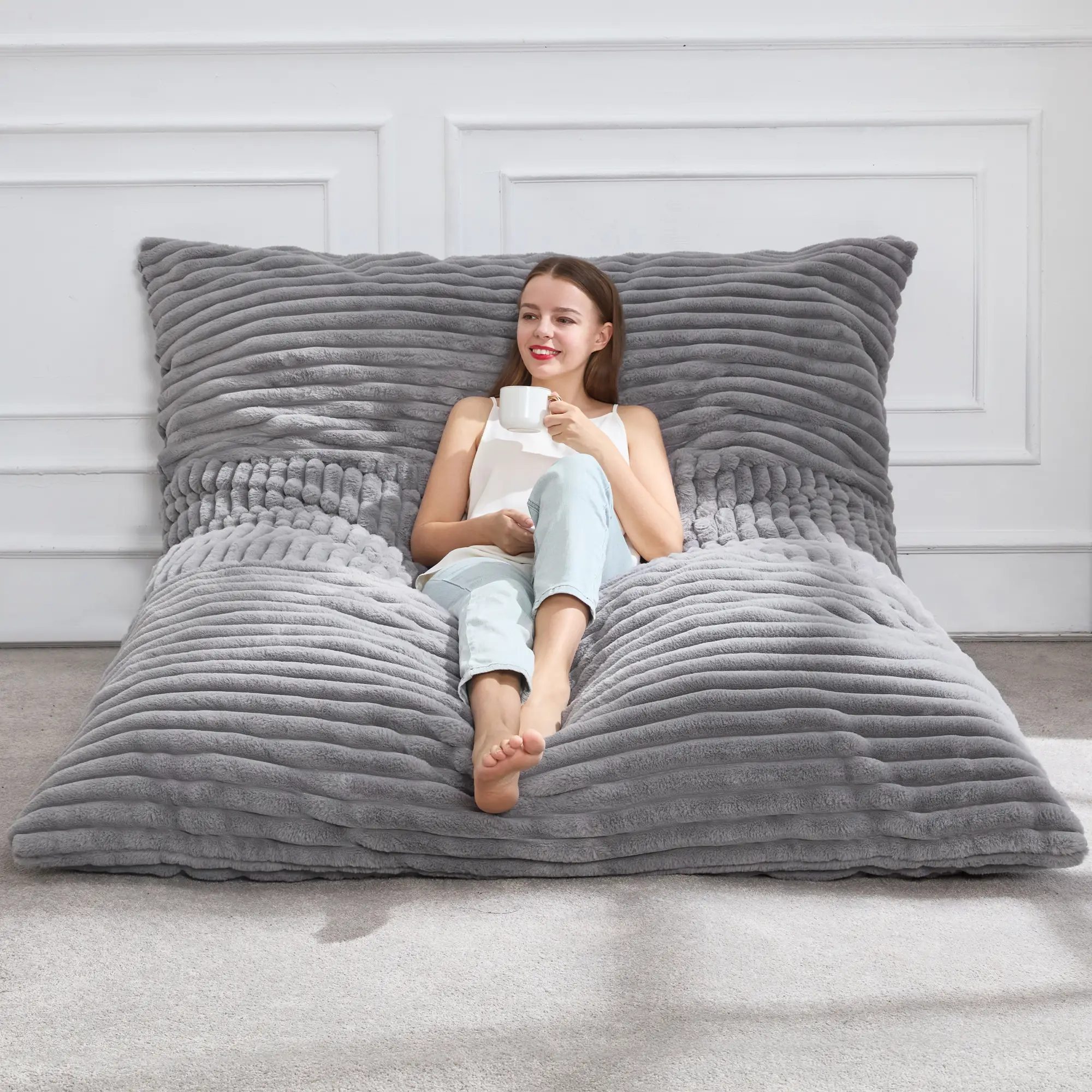 【Hobestluk】 3 in 1 Bean Bag Chair Convertible Bean Bag Floor Cushion 56"D x 76"W x 7"H - Suitable for Adult Living Room, Machine Washable Cover,father