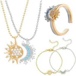 Sun and Moon  Set for for Couples Sun and Moon Necklace Bracelets Adjustable Matching Rings for