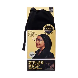 Kiss Colors & Care Satin-Lined Premium Rain Cap - Black | Rain Protector, Travel Pouch Included, Hair Accessories