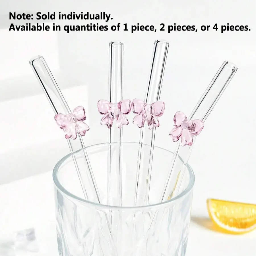 Cute Cartoon Bow Glass Straws, Bendable Reusable Glass Straw Set, Easy To Clean Straws, Drinking Straws, Ideal for Ice Smoothies, Milk, Tea, Juice, Office & Restaurant Drinks, Utensils