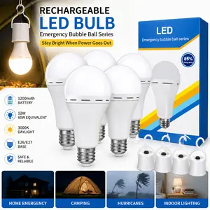 4PCS Emergency Rechargeable Light Bulbs, LED Battery Backup Bulb for Blackout, 12W Super Bright 60W Equivalent, E26/E27 Socket, Portable Camping Lamp for Home Hurricane Survival
