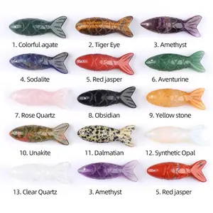 1PC Carving Fish Crystal Stone Ornament Natural Rose Quartz Amethyst Therapy Meditation Spiritual Home Decoratives 40x15mm