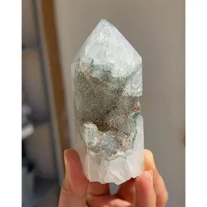 Green Rainbow Amethyst Agate Geode Tower