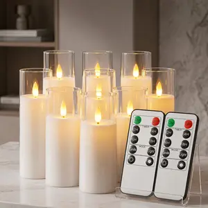 Amagic Pure White Acrylic Flameless Candles, LED Candles, Battery Operated Candles with Remote Control and Timer, Fake Electric Candle, Wedding, Home Decor, Set of 9，D2.2 x H5"6"7" summerwins