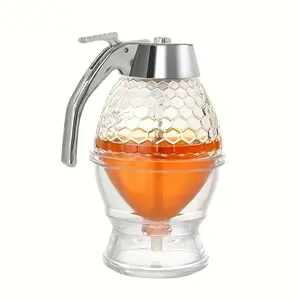 Leak-Proof Honey Dispenser with Base, Food-Grade BPA-Free Material, Raspberry Acrylic Jar, Ideal Breakfast Table Decor