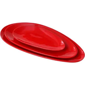 Large Oval Serving Platters, 16"/14"/10" Porcelain Serving Platters for Party, BBQ,Stackable Serving Trays Serving Plates for Appetizers, Sushi, Restaurant, Dessert, Set of 3 (Red)