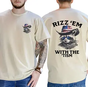 Funny Cowboy Raccoon T-Shirt — “Rizz ’Em With The ’Tism” Meme Tee, Unisex Southern Humor Shirt For Trendy Country Boys, Gifts For All, Full Sizes