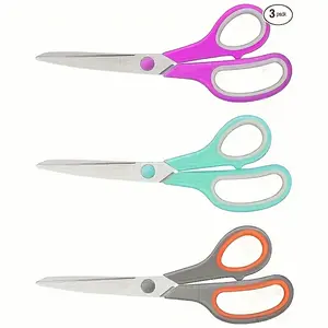 3-Pack Multi-purpose Scissors with 8 Inches (about 20.3 Centimeters), Featuring Ultra-sharp 2.5mm Thick Blades for Comfortable Grip. Suitable for Office, Sewing, Home Crafts, School Supplies