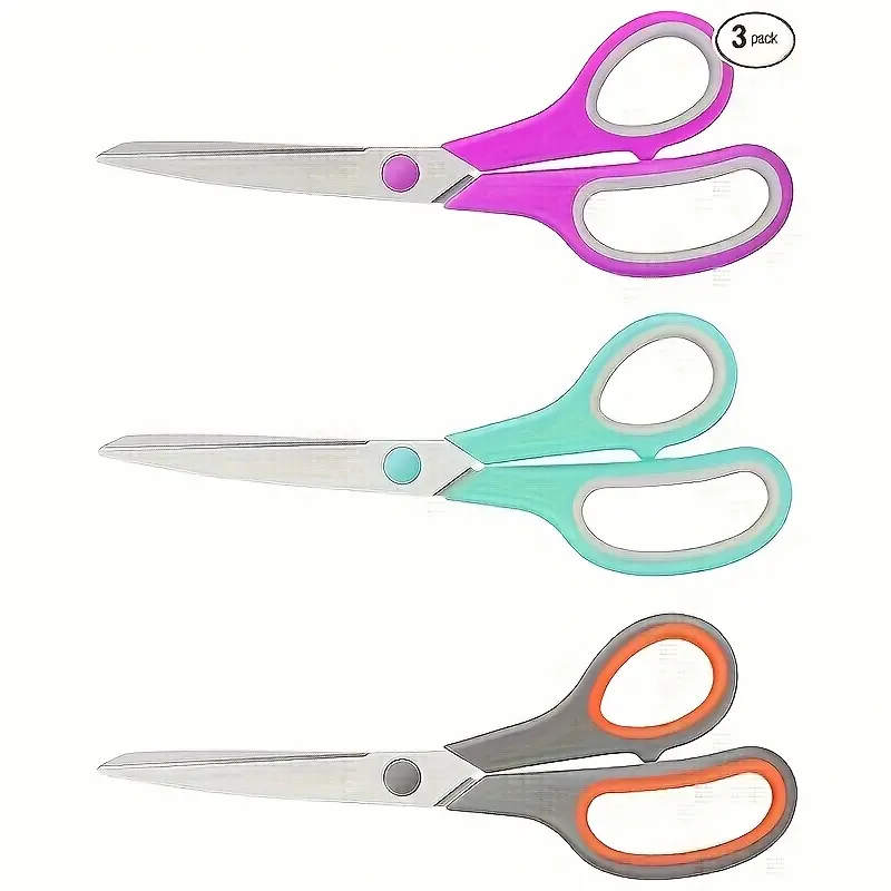 3-Pack Office Multi-Purpose Scissors, 8in (20.3cm) Length, 2.5mm Thick Ultra-Sharp Blades, Comfortable Grip for Office, Home Crafts, Sewing Needs