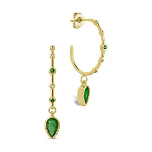 Bezel CZ Station Hoop Earrings