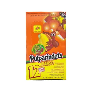 Pulparindots Mango Flavor Coated Tamarind Round Candy, 12 Packets, Candy Snack Candies Mexican Candy Dulces Mexicanos Spicy Tangy Sweet Bonbon Sugar