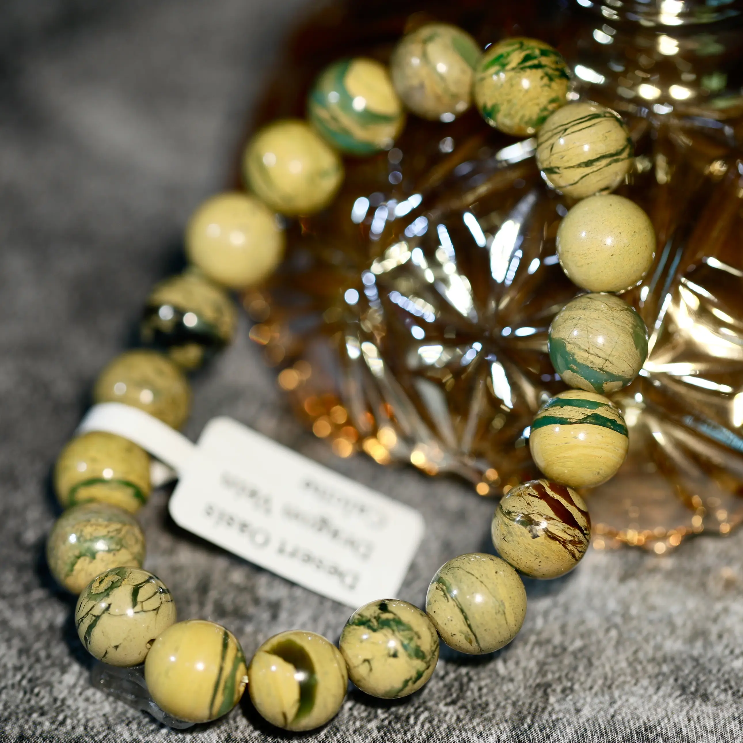 【YJJ Jewelry-Desert Oasis Dragon Vein Calcite Bracelet】（Random delivery）Desert Oasis Dragon Vein Calcite Bracelet Healing Energy Stone Beaded Bracelet, Round Gem Bead Stretch Bracelets for Women Men Gift