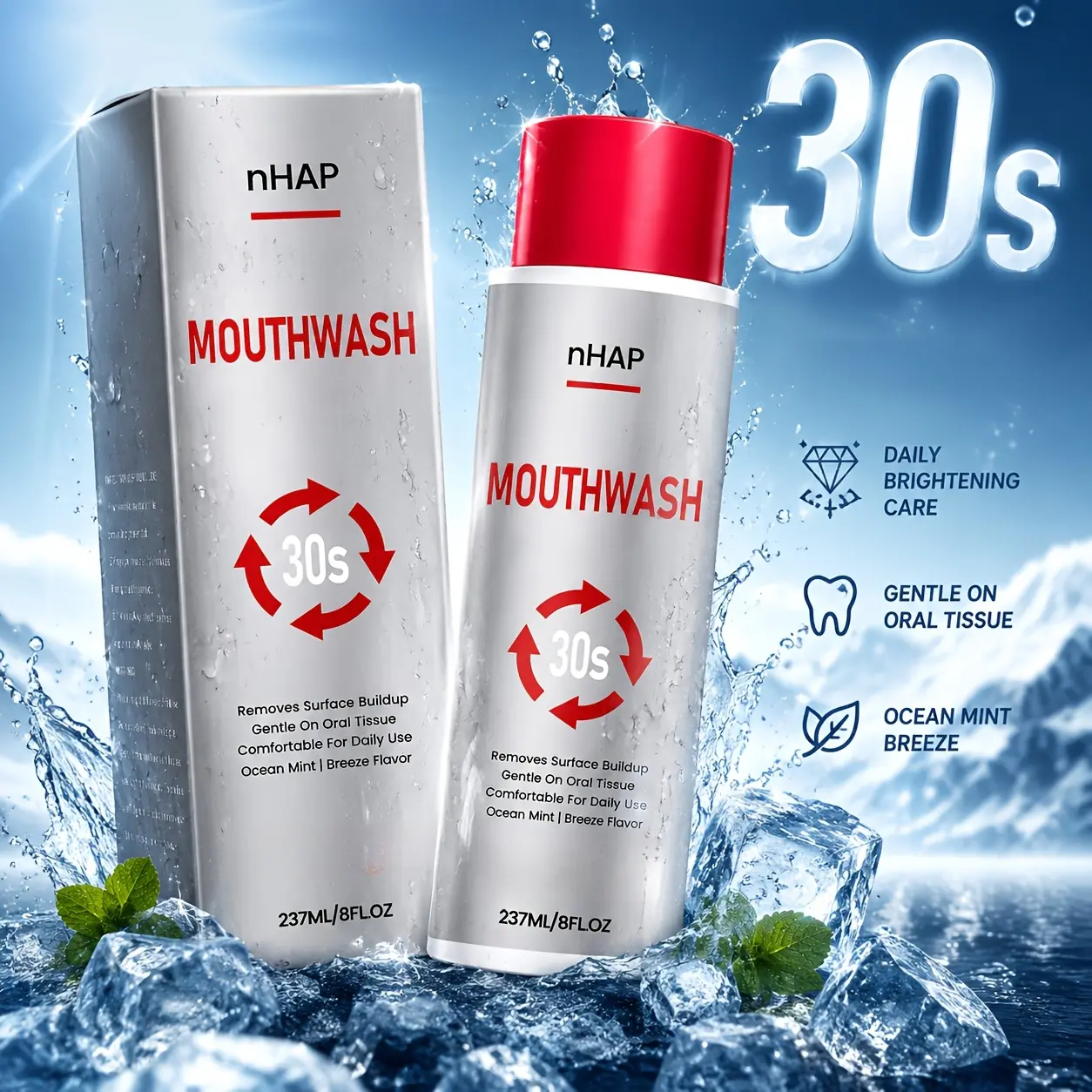 Fresh Breath Mouthwash, Cool Mint Oral Care Liquid, Daily Care, Portable, Alcohol-Free, Gentle And Fresh Formula, Suitable for Office, Travel, Date, Meeting, Boost Confidence, Essential for Oral Hygiene