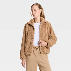 Women's Cable Knit Texture High Pile Fleece Jacket - All In Motion