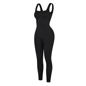 Sexy Square Neck Ribbed One Piece Jumpsuit - Sleeveless Tank Stretchy Bodysuit Sales（til giveaway link）