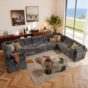 CAODOC Oversized Modular Sectional Sofa,Convertible Sectional Cloud Couches with Deep Seat Sofa Cushion, 8 Seater Large Modular Sectional Sofa For Living Room