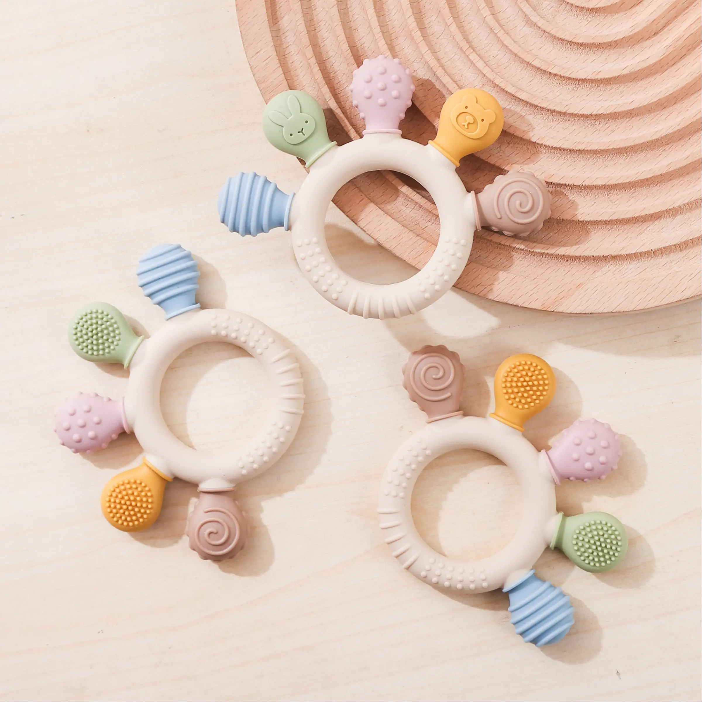 Silicone Baby Teething Ring Toy, Teething Rings for Babies, Sensory Teether, Safe & Soft Design for Infants, Soothes Sore Gums, Easy Grip Handle, Perfect for Newborns & Toddlers