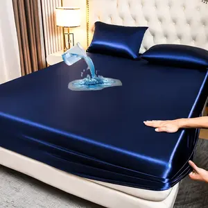 Waterproof Bed Skirt, Plain Glossy Bed Cover, Thick Mattress Protector, Quiet Design, Fits Single/twin/queen/king Beds, 11.8 Inch High