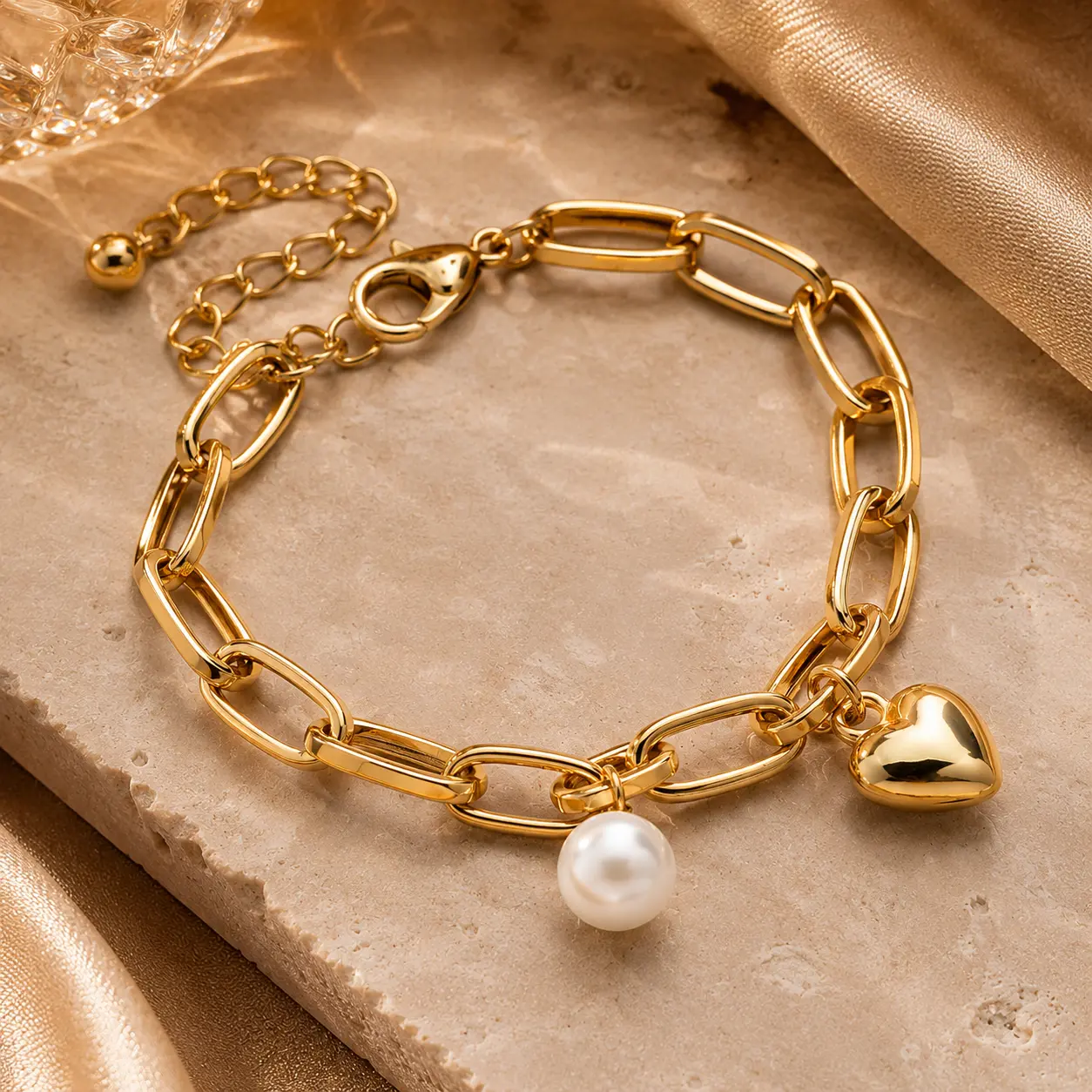 Girls' 2-Piece Heart-Shaped Pendant Matching Bracelet Set - Simple Fashion Design, Elegant Charm, Handmade Costume Jewelry, Perfect Gift for Mom & Daughter, Two Piece Sets