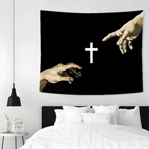 Cross Jesus Pattern Tapestry, 1 Count Aesthetic Wall Hanging Decor, Tapestry Wall Mural, Wall Art for Home Living Room Bedroom Office Dormitory Decor, Boyfriend Gift, Durable Decorative Tapestry, Wall Tapestries