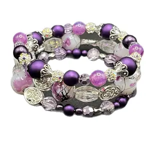 Purple Passion Memory Wire Bracelet with Purple Beads and Sparkling Accents