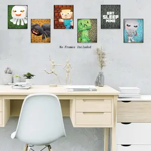 6pcs Pixel Miner Wall Art Prints, Video Game Theme Posters, Perfect for Bedroom and Gaming Room Decor, High-Quality Decoration